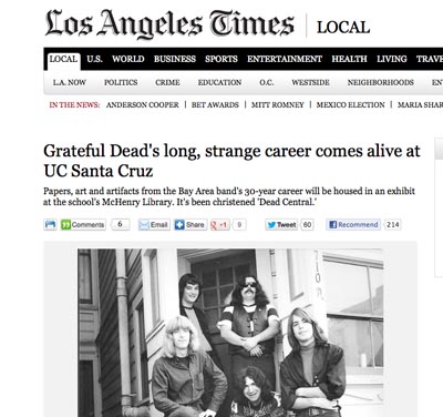 Mickey Hart talks about UCSC Archive in Sunday LA Times