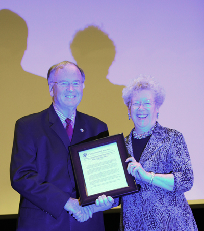 Congressman Farr honors Sandy Faber at Senate meeting