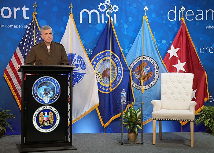 Man stands at National Security Agency podium.