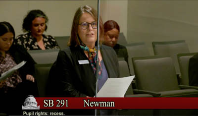 Rebecca London testifies in support of bill that would guarantee recess for California students
