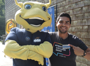 Student with Sammy the Slug