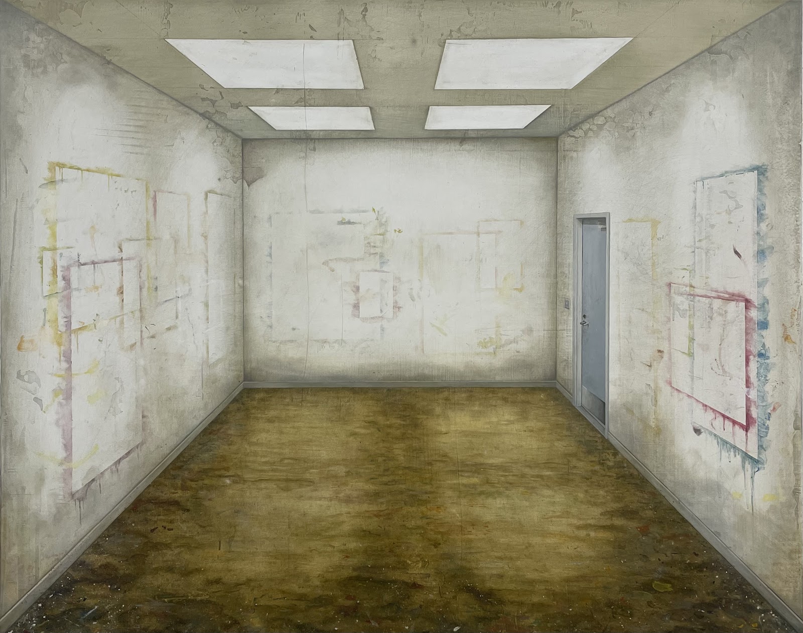 drawing of empty room with squares on the walls