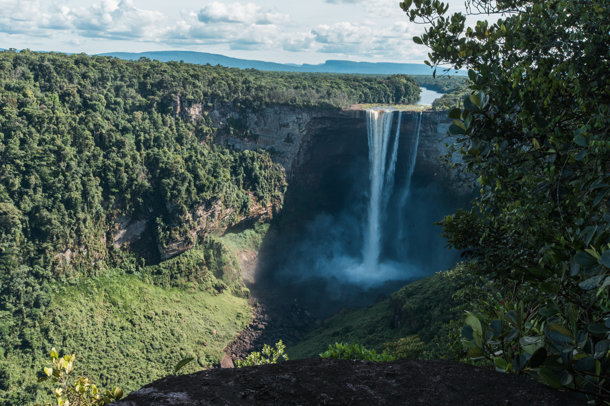 Aerial view of Kaieteur Falls waterfall in Guyana amidst rainforest