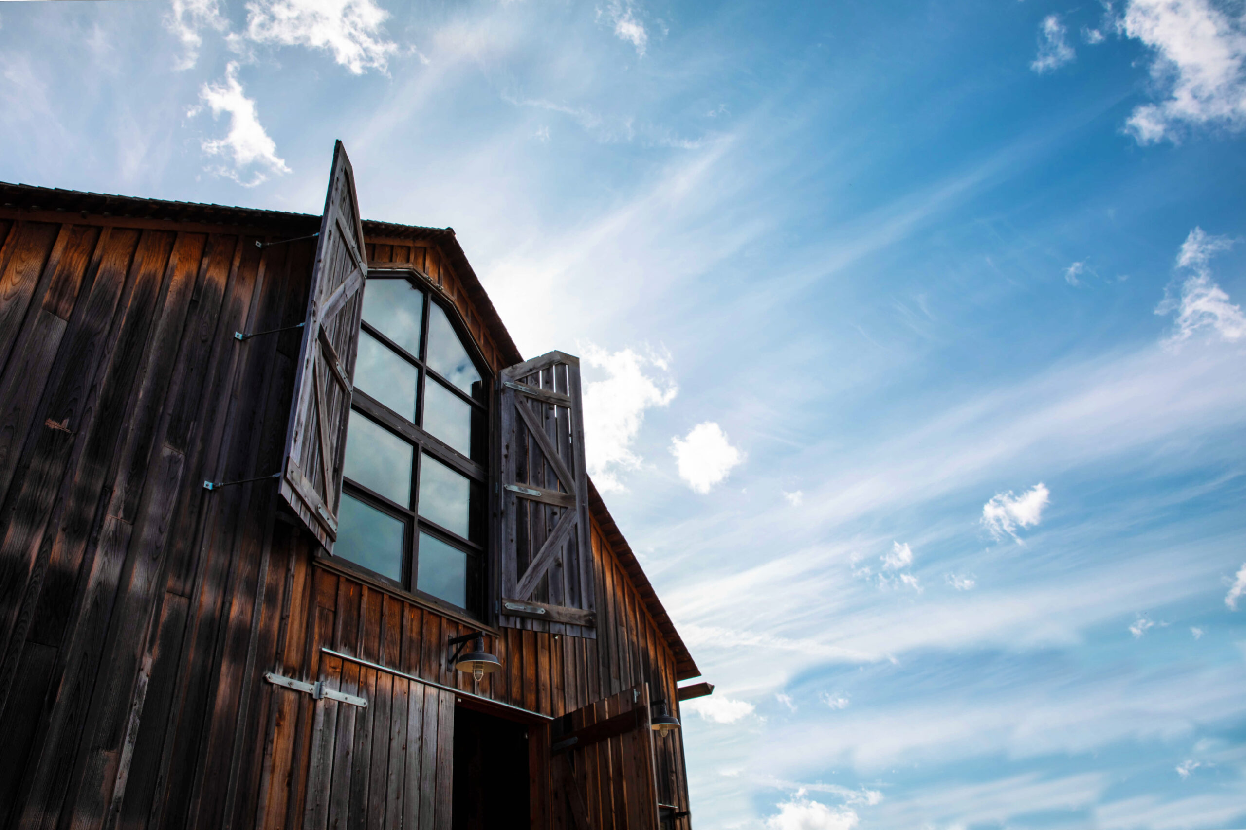 Blue skies above the Hay Barn