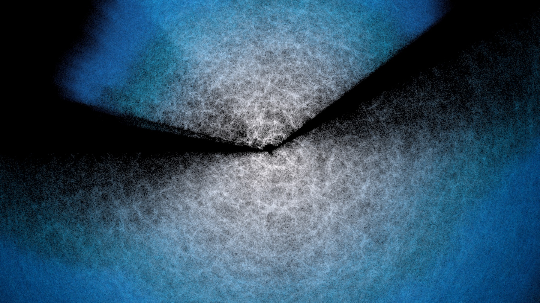 Blue dots representing galaxies fanning out from center point