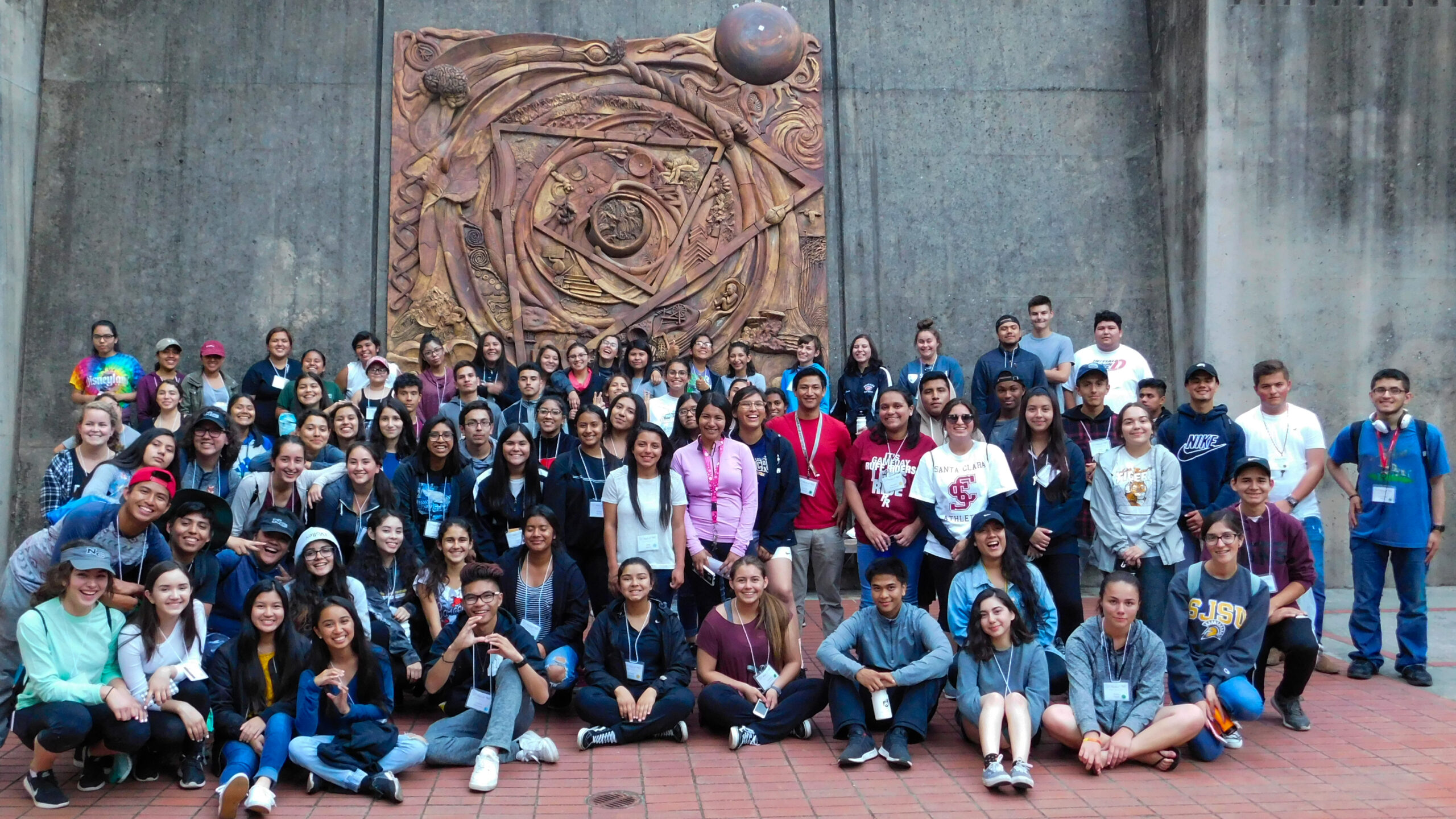 Students from the GEAR UP Senior Odyssey program gather on the UC Santa Cruz campus.