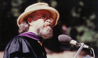 Jim Pepper speaks at commencement circa 1980