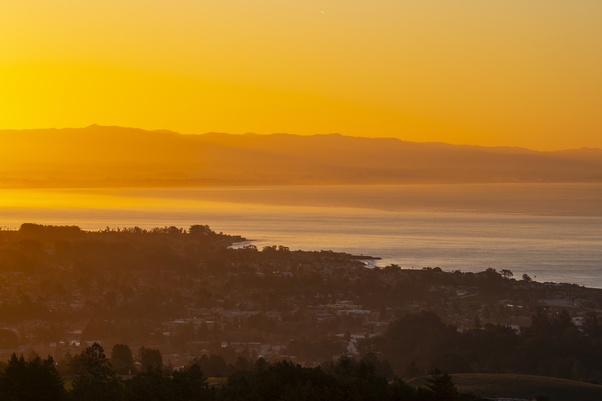 Amazing sunrise view of Monterey bay from the top of the Kresge crane